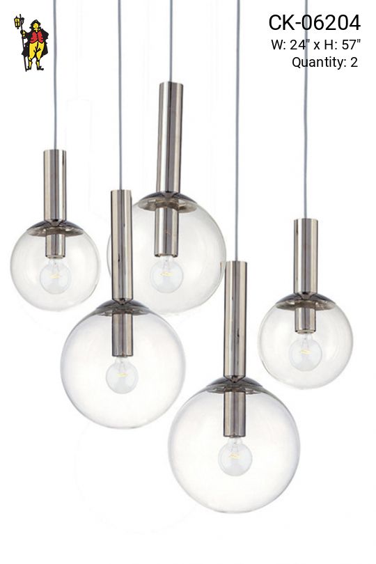 Five Hanging Glass Globe Cluster Pendant