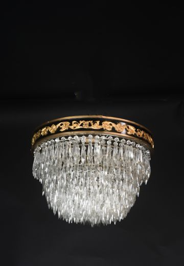 Victorian Black & Brass Crystal Hanging Fixture