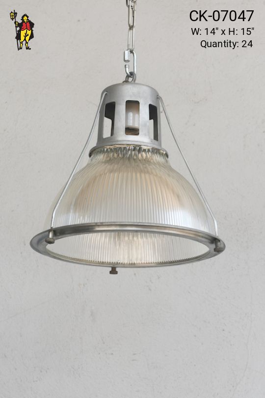 14" Industrial Hanging Halophane Glass Pendant