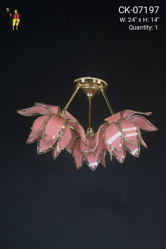 Pink Glass Floral Flush Mount Fixture