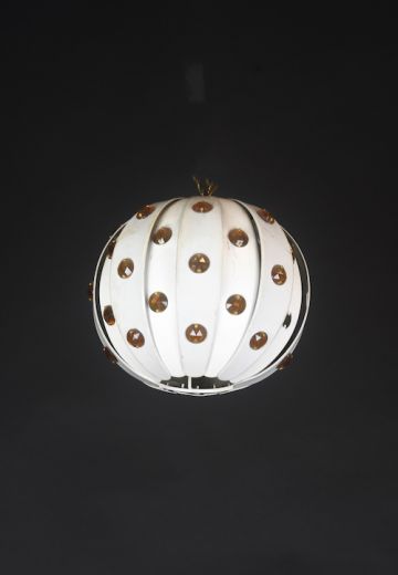 Painted White Lantern w/Marbles
