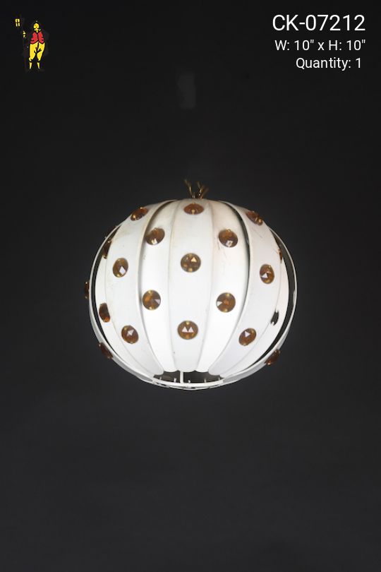 Painted White Lantern w/Marbles