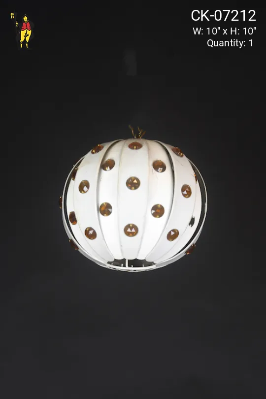 Painted White Lantern w/Marbles