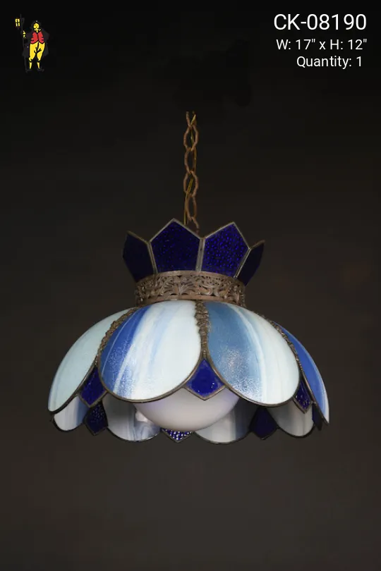 Hanging Blue & White Tiffany Glass Pendant