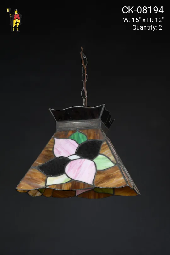 Hanging Art Glass Pendant w/Flower Design