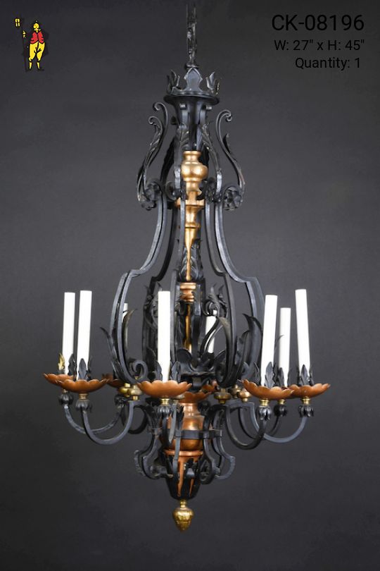 Wrought Iron Eight Light Gothic Chandelier