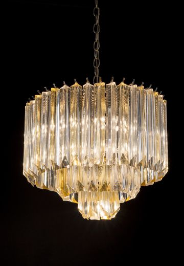Lucite Chandlier w/Clear & Amber Prisms