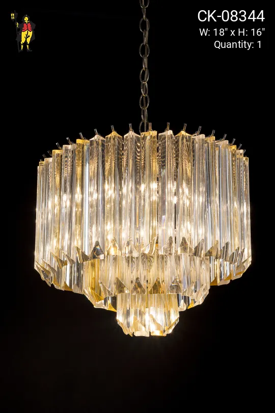 Lucite Chandlier w/Clear & Amber Prisms