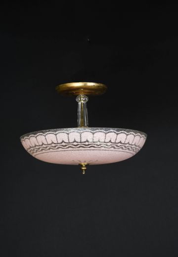 Mid-Century Pink Glass Flush Mount Hanging Fixture