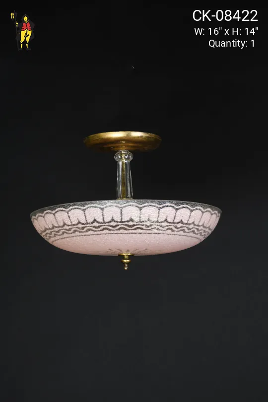 Mid-Century Pink Glass Flush Mount Hanging Fixture