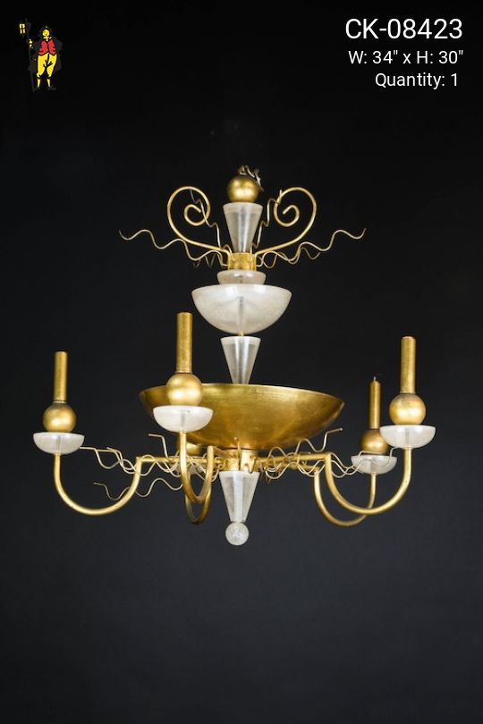 Five Light Post Modern Brass Chandelier