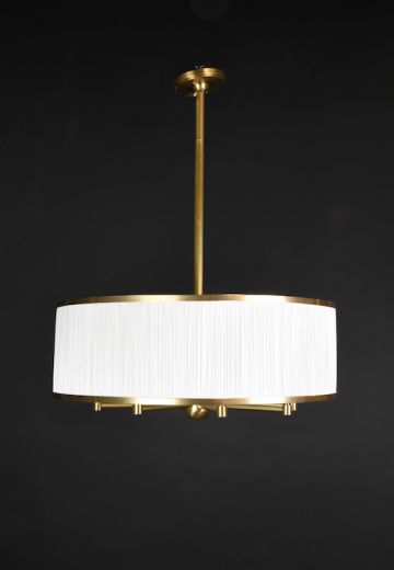 Aged Brass 30” Pleated Drum 8 Light Chandelier