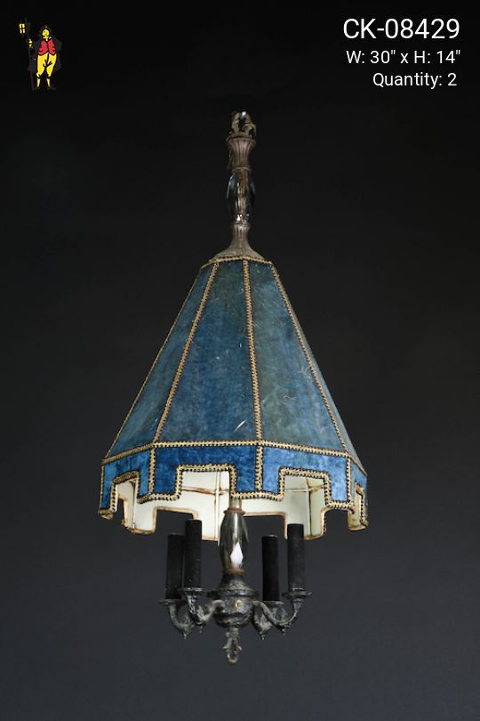 Blue Felt Shaded Four Light Pendant