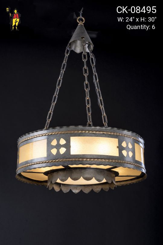 Iron & Frosted Glass Inverted Bowl Chandelier