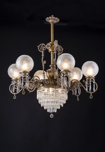 Brass & Crystal Victorian Gasolier