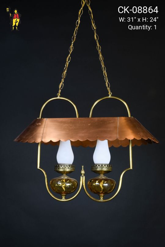 Electrified Oil Hanging Fixture w/Glass Chimneys