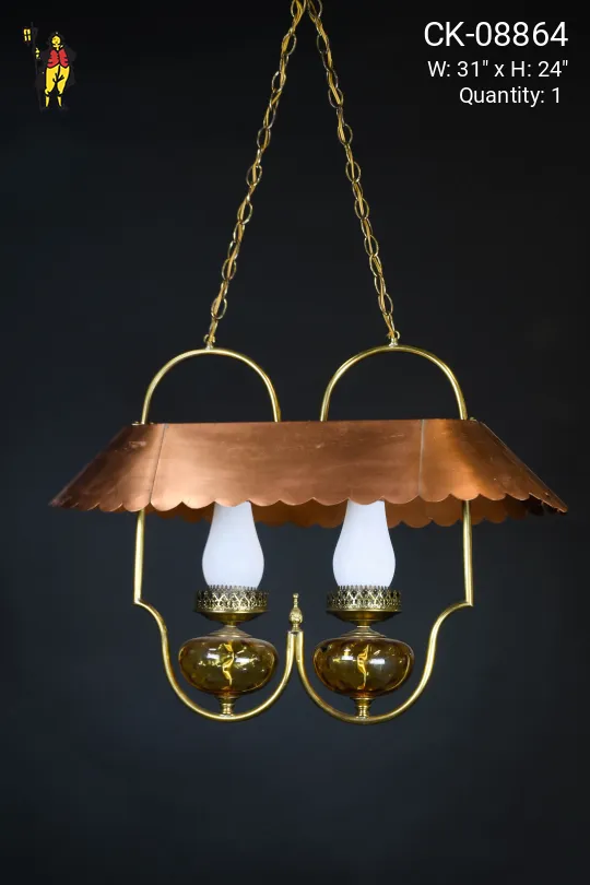 Electrified Oil Hanging Fixture w/Glass Chimneys