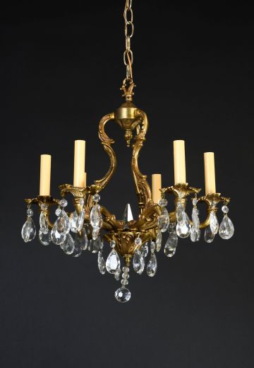 Brass & Crystal Six Light Chandelier
