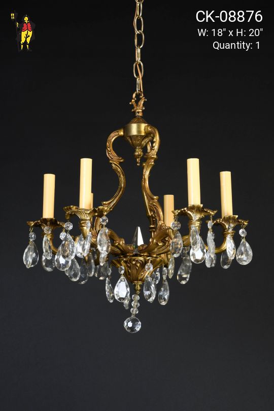 Brass & Crystal Six Light Chandelier