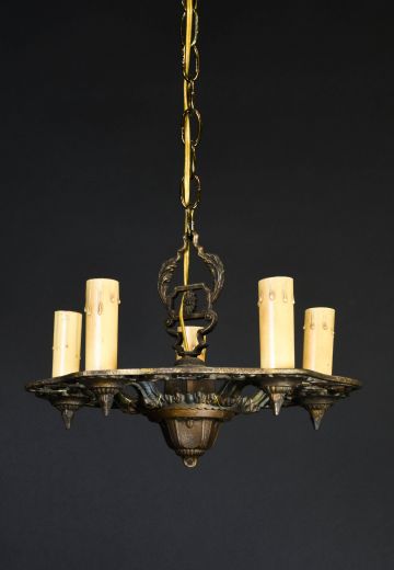 Brass Five Light Gothic Chandelier