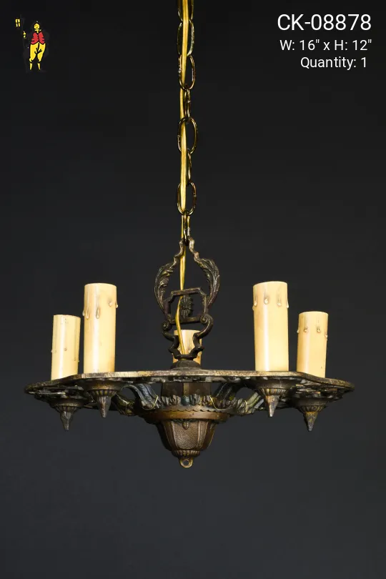 Brass Five Light Gothic Chandelier