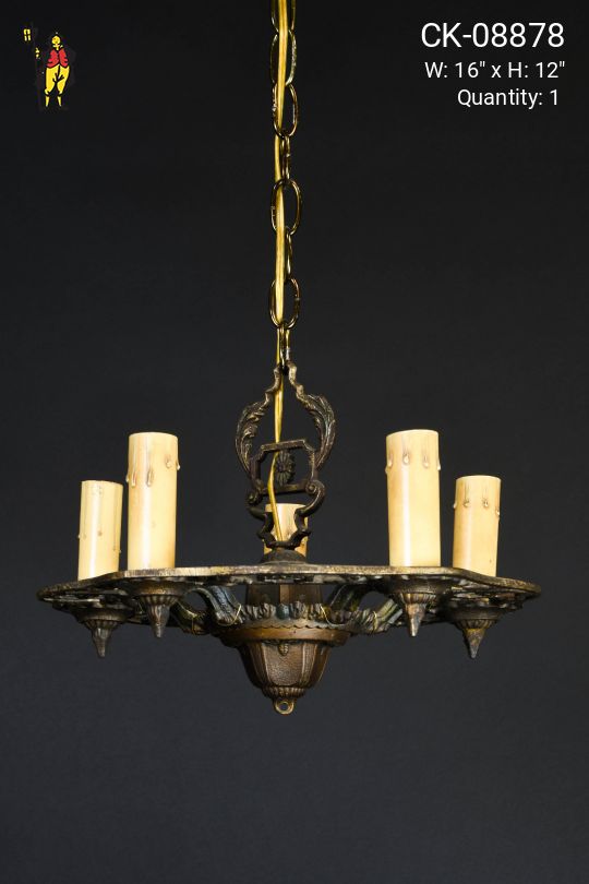 Brass Five Light Gothic Chandelier