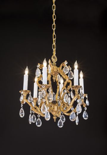Six Light Brass & Crystal Chandelier
