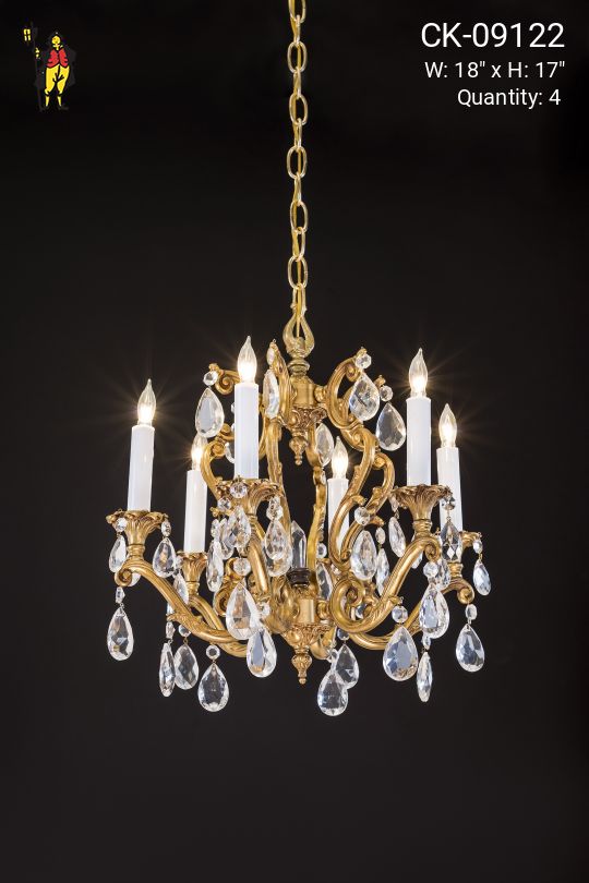 Six Light Brass & Crystal Chandelier