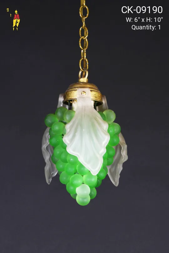 Green & White Glass Grape Cluster Pendant