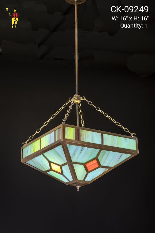 Multicolor Square Bowl Art Glass Pendant