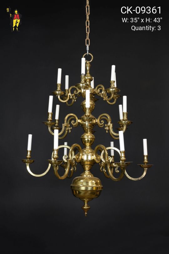 Tall 18 Light Brass Chandelier