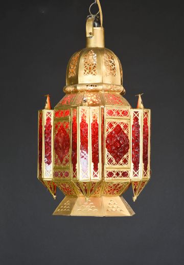Mooreish Brass Hanging Fixture w/Red Glass