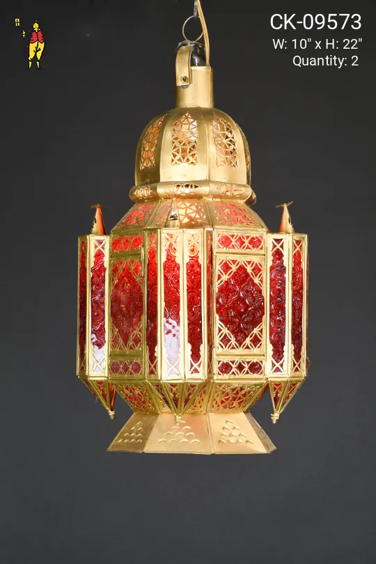 Mooreish Brass Hanging Fixture w/Red Glass