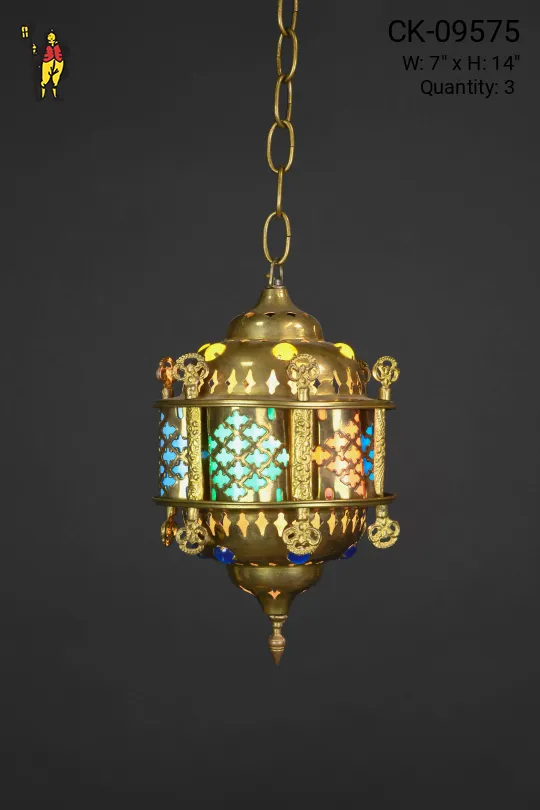 Mooreish Brass Hanging Fixture w/Multicolor Glass