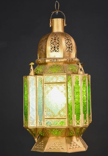 Mooreish Brass Hanging Fixture w/Green Glass