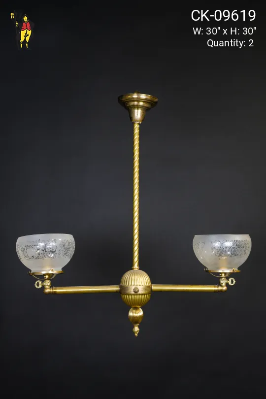 Two Light Brass Electrified Oil Chandelier