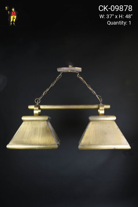 Two Light Brass Shaded Hanging Fixture