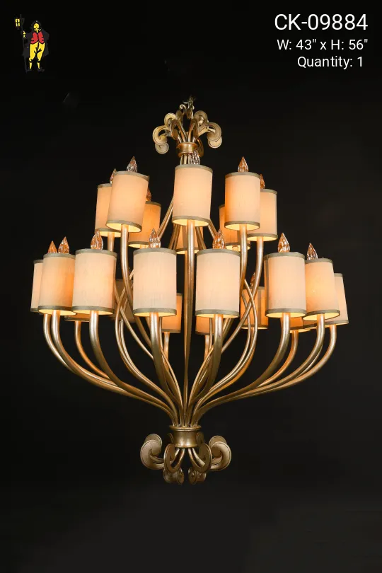 Twenty Four Light Flame Tipped Shaded Chandelier