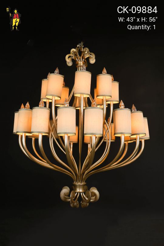 Twenty Four Light Flame Tipped Shaded Chandelier
