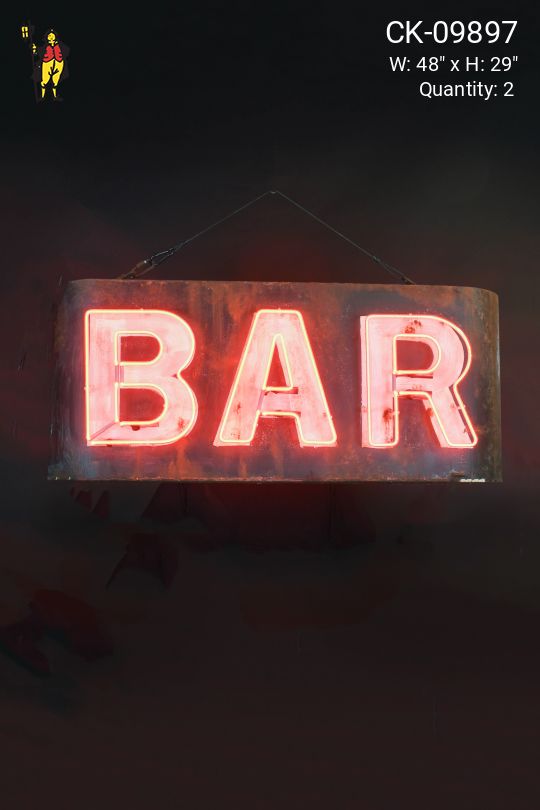 Distressed Neon "Bar" Sign (Double Sided - Hanging or Wall Mount)