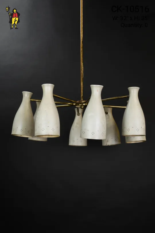 Mid Century Brass & Gray Chandelier
