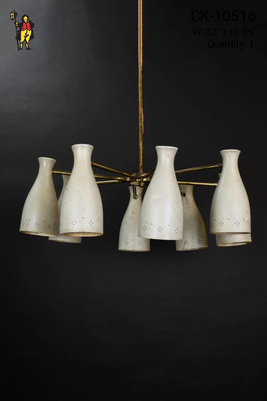 Mid Century Brass & Gray Chandelier