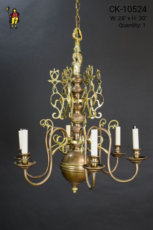 Brass Six Light Deco Chandelier
