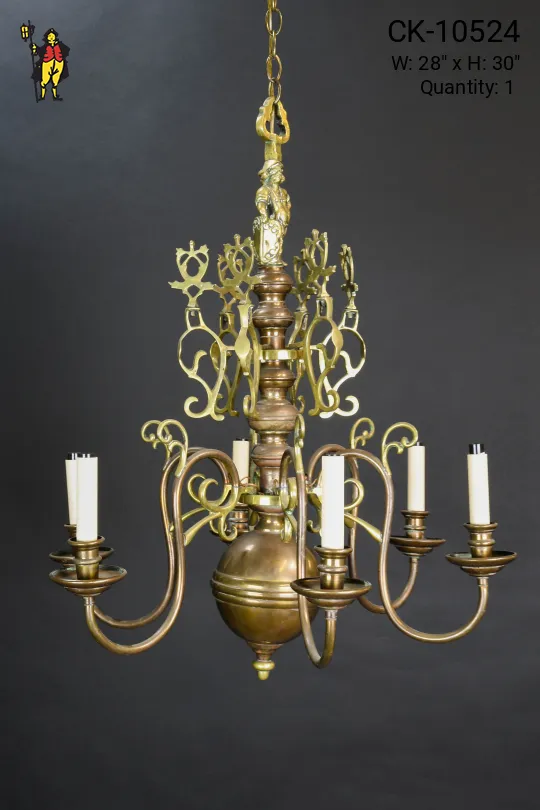 Brass Six Light Deco Chandelier
