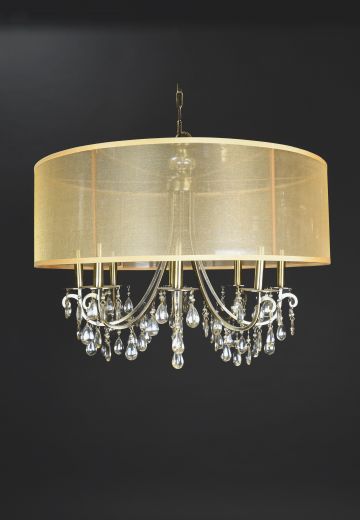 Contemporary Drum Shaded Hanging Fixture w/Crystal Drops