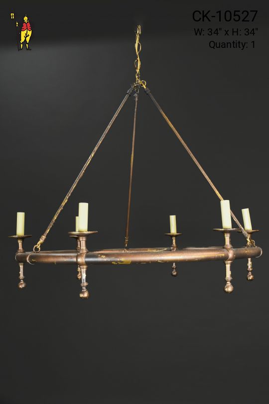 Distressed Brass Six Light Ring Chandelier