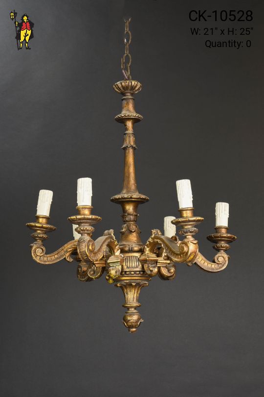 Wooden Traditional Six Light Chandelier