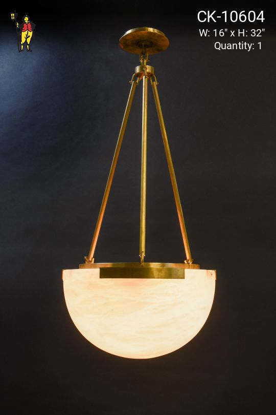 Alabaster & Brass Bowl Hanging Fixture
