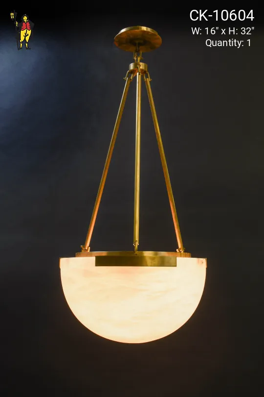 Alabaster & Brass Bowl Hanging Fixture