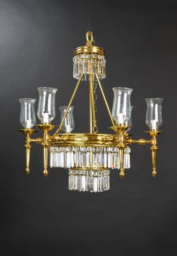 Crystal & Polished Brass Six Light Chandelier